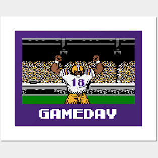 Purple and Gold Football Gameday Retro 8 Bit Linebacker Posters and Art